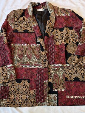 Vintage Kensington Square Blazer Womens 1X Paisley‎ Patchwork Jacket Made In USA